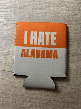 I Hate Alabama Orange & White Can Cooler